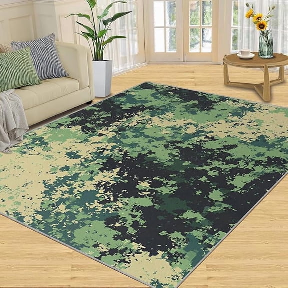 Camouflage Rug & Home Decor, Living Room Rug , Military Washable Rugs for Bedroom, Green Camouflage Area Rugs - Non Slip Door Mat 1x2ft