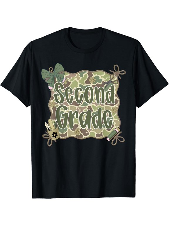 Camouflage Second Grade Back To School Bow T-Shirt Size S-5XL