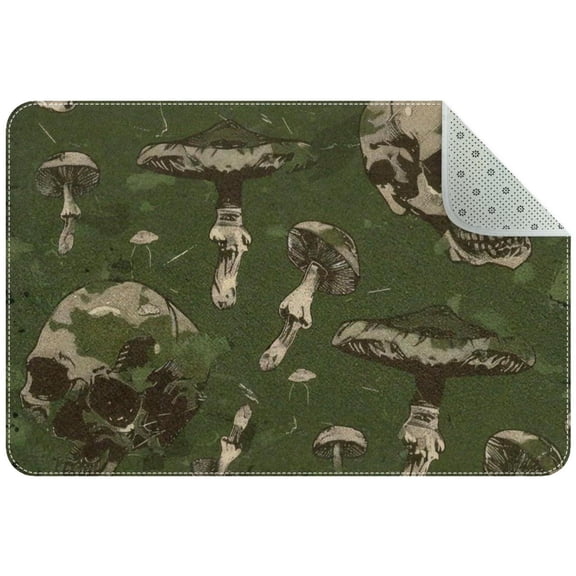 Camouflage with Skulls Mushrooms Entryway Rug, 2x3 Area Rug Indoor Door Mat Non-slip Washable Floor Carpet Rug for Bedroom Office Dining Room Bathroom