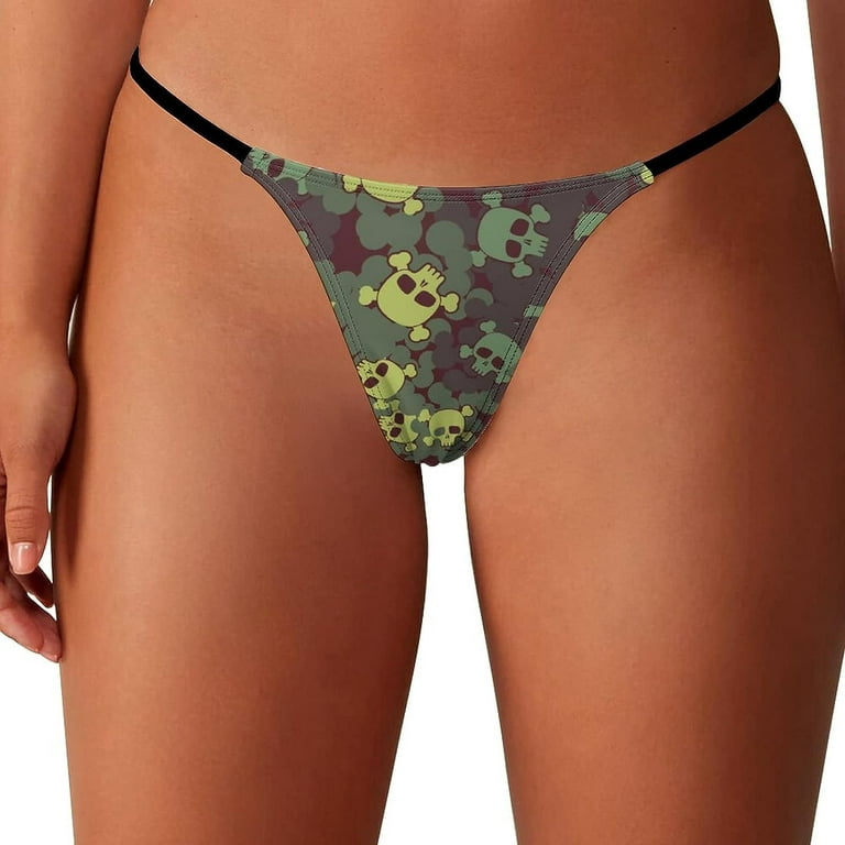 Camouflage Skulls with BonesWomen's Bikini Panty Sexy Thong G String T-Back  Cute Funny Underwear Panties 
