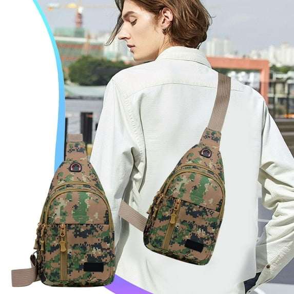 Camouflage Sling Bag | Military Style Chest Pack | Lightweight Crossbody Shoulder Bag | Multi-Compartment Organizer | Adjustable Strap | 7"x2.3"x11.8" | Outdoor Hiking Travel Everyday Use