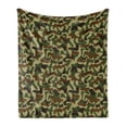thumbnail image 1 of Camouflage Soft Flannel Fleece Blanket, Squad Uniform Design with Vivid Color Scheme Hunting Camouflage Pattern, Cozy Plush for Indoor and Outdoor Use, 50" x 70", Green Brown Khaki, by Ambesonne, 1 of 5