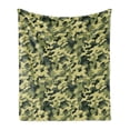thumbnail image 1 of Camouflage Soft Flannel Fleece Throw Blanket, Clothing Motif Pale Toned Color Splashes Abstract Patterned Illustration, Cozy Plush for Indoor and Outdoor Use, 70" x 90", Green Yellow, by Ambesonne, 1 of 5