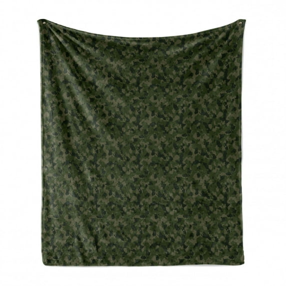 Camouflage Soft Flannel Fleece Throw Blanket, Dark Tones Camo Warrior Fashion Inspired Pattern, Cozy Plush for Indoor and Outdoor Use, 70" x 90", Green Evergreen, by Ambesonne