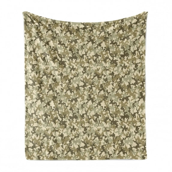 Camouflage Soft Flannel Fleece Throw Blanket, Faded Color Uniform Pattern Classic Camouflage Grunge Vintage Fashion, Cozy Plush for Indoor and Outdoor Use, 60" x 80", Khaki Olive Green, by Ambesonne