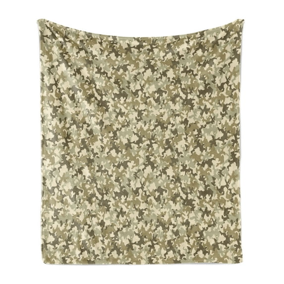 Camouflage Soft Flannel Fleece Throw Blanket, Faded Color Uniform Pattern Classic Camouflage Grunge Vintage Fashion, Cozy Plush for Indoor and Outdoor Use, 50" x 70", Khaki Olive Green, by Ambesonne