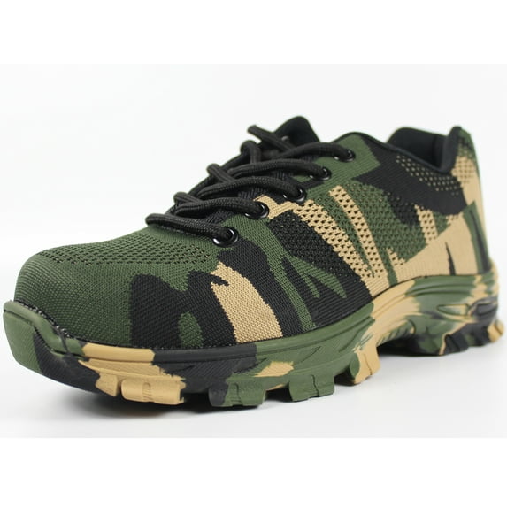 Camouflage Steel Toe Safety Shoes for Men Women Lightweight Work Sneakers Breathable Construction Boots