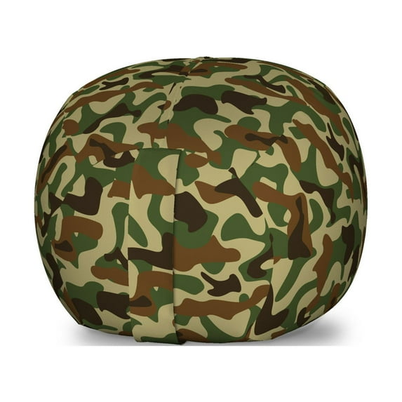 Camouflage Storage Toy Bag Chair, Squad Uniform Design with Vivid Color Scheme Hunting Camouflage Pattern, Stuffed Animal Organizer Washable Bag, Large Size, Green Brown Khaki, by Ambesonne