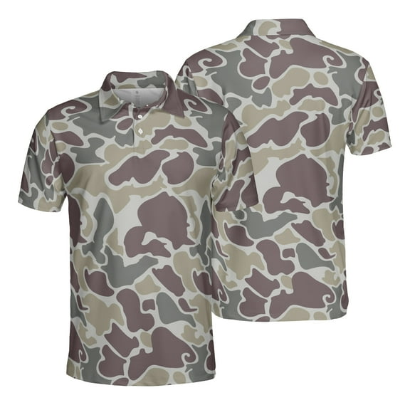Camouflage Summer Polo Shirt for Men Short Sleeve Outdoors Fishing Hunting