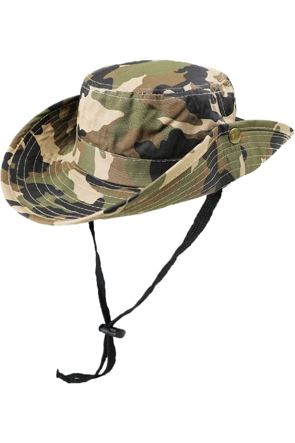 Camouflage-Sun-Hat UV-Protection Camo-Boonie - with Chin-Strap Bucket Hat Outdoor Fishing for 5-14  Old