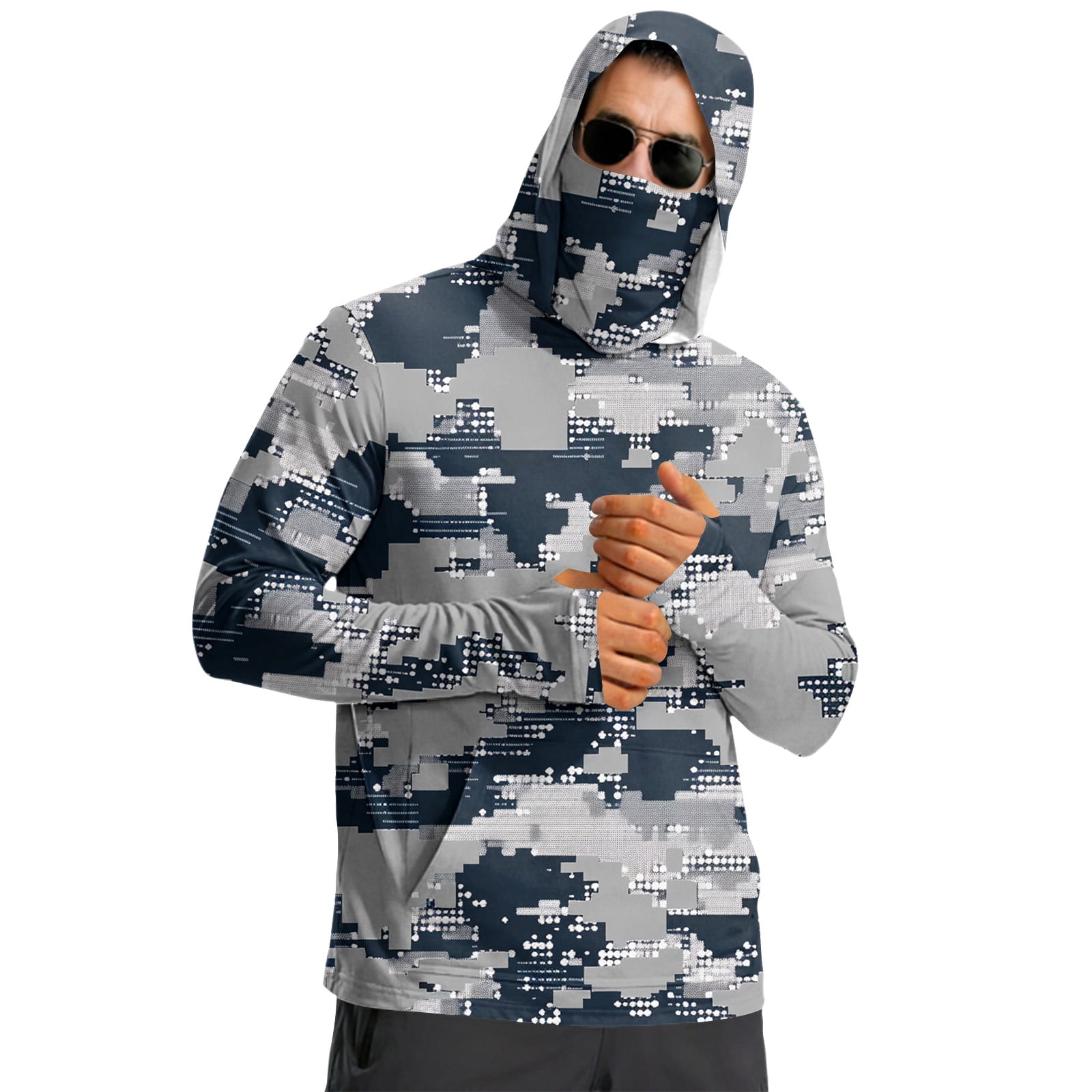 Camouflage T-shirt with Face Mask Long Sleeve Ice Silk Summer Fishing ...