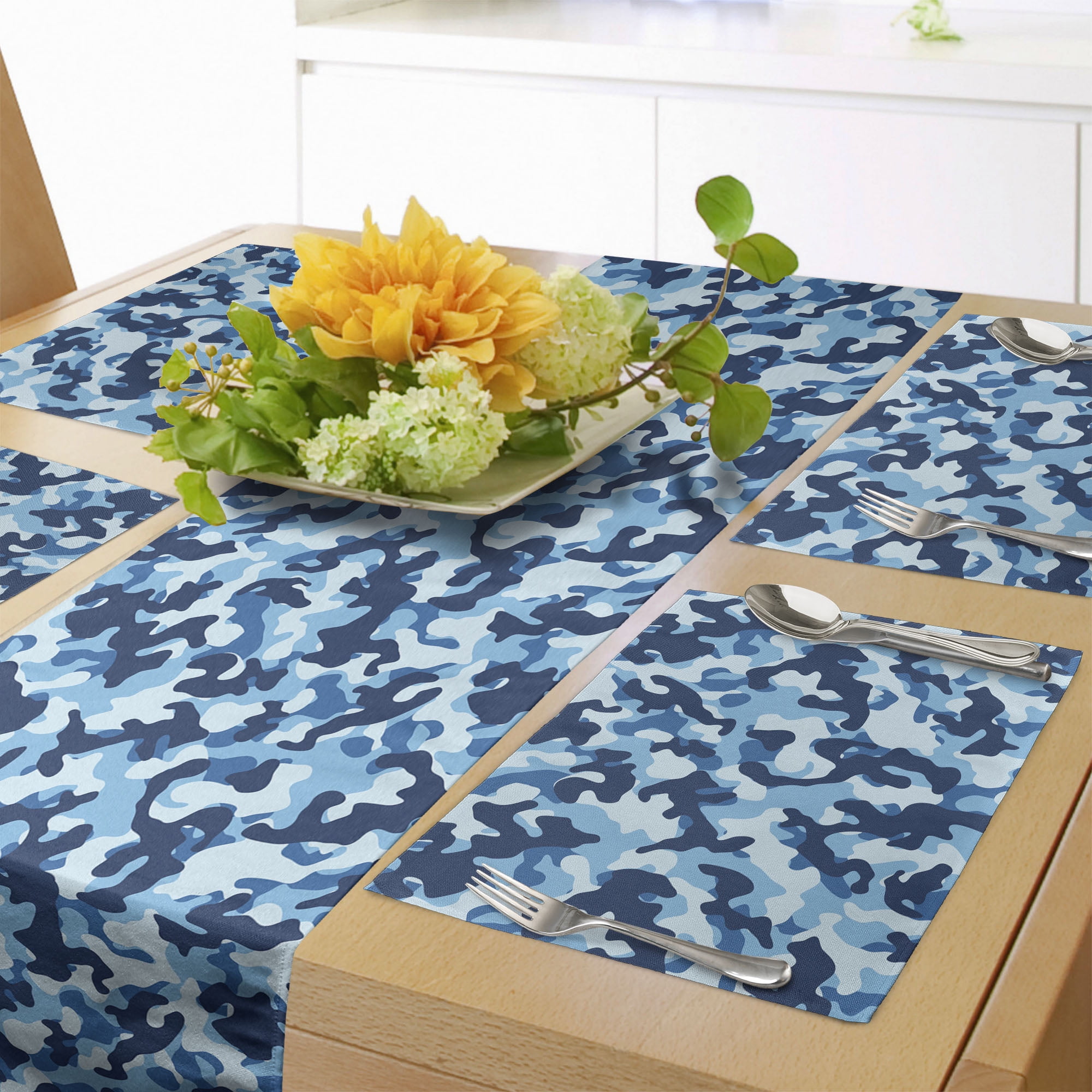 Camouflage Table Runner & Placemats, Costume Pattern with Vibrant Color