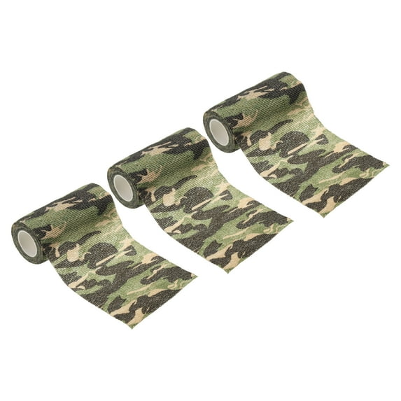 Camouflage Tape 4" x 5 Yards, 3 Pack Self Adhesive Protective Camo Tape Wrap Waterproof Bandage, Green