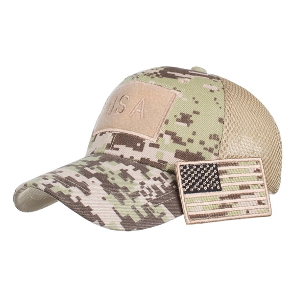 Camouflage Trucker Special Tactical Operator Forces USA Flag Patch Baseball Cap, Green camo, Onesize