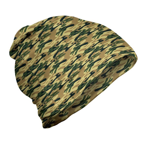 Camouflage Unisex Beanie, Jungle Camo Ornament, Hiking Outdoors, Dark Khaki Multicolor, by Ambesonne