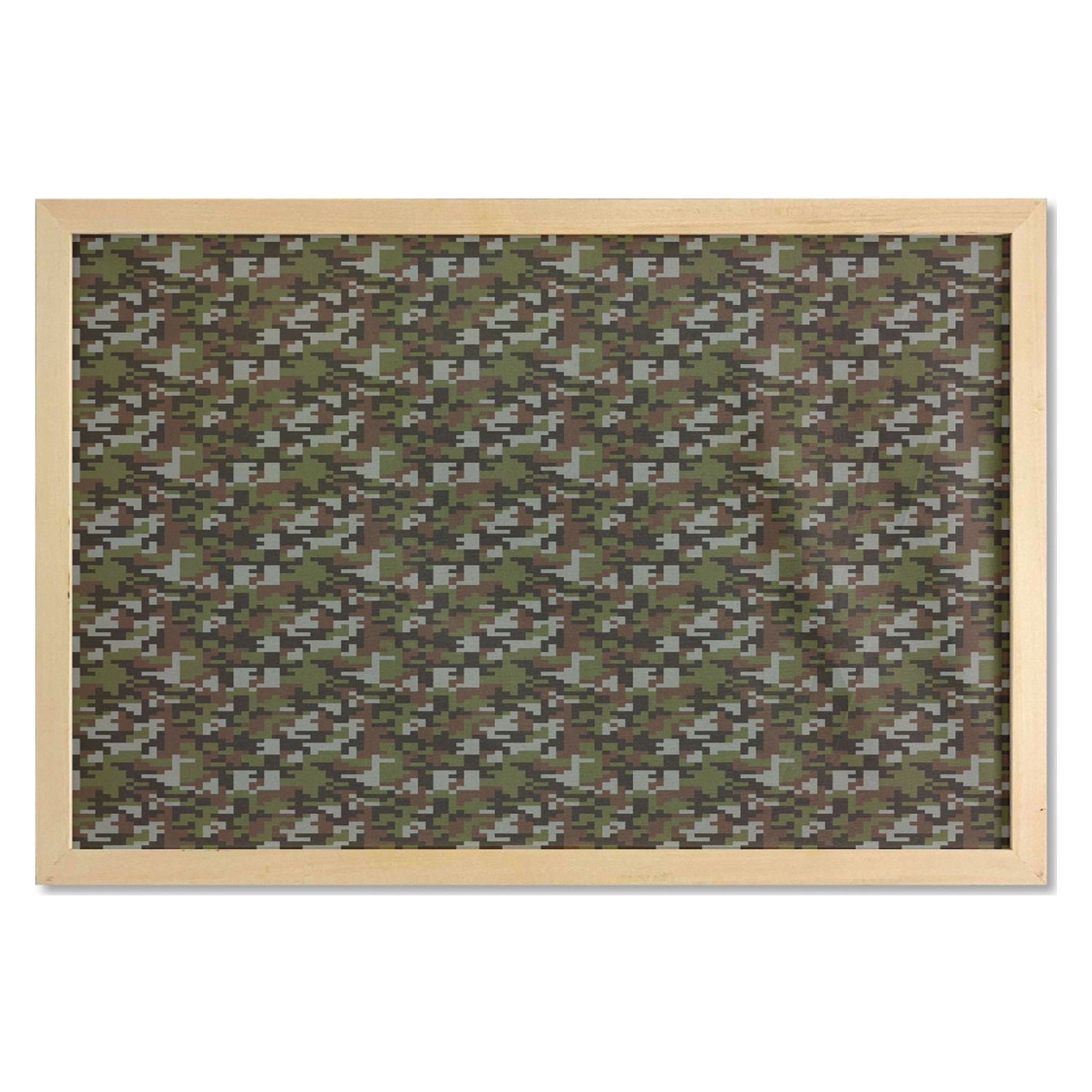 Camouflage Wall Art with Frame, Camo Look Graphic of Abstract Pixel Art