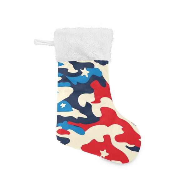 Camouflage in Red White and Blue Christmas Stockings Large Capacity 18 inch Gift Bag with Hook Xmas Holiday Decor 2 Pack