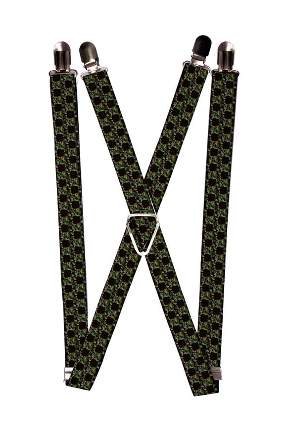 Camouflaged Camo Mini Skulls in Checkered Pattern Suspenders