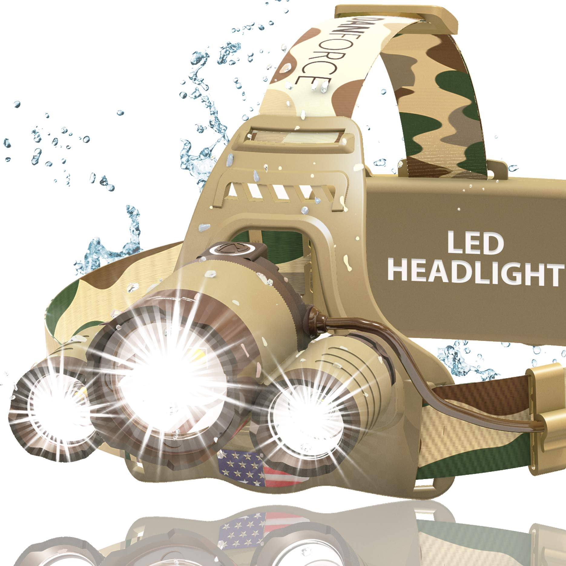 Camouflaged Headlamp Ultra Bright Usb Rechargeable Head Lamp. Flashlight Designed Especially For & Fishing. Led Headlamps Luminus 1080 Lumens Headlight With Red Light