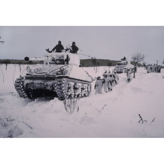 Camouflaged U.S. Tanks And Infantrymen History (36 x 24)