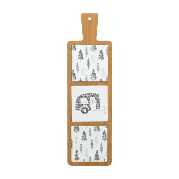Pavilion Gift Company- Camp - 16.5" Bamboo Ceramic Trivet Camping Outdoors Woodsy Trees RV Tent Kitchen Decor