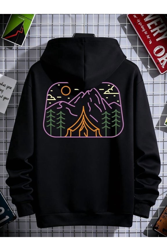 Camp Adventure hoodies & sweatshirt Camping men's regular fit black Warm, suitable for casual wear, perfect for outdoor activities streetwear gift guys funny Original Unisex hoodie