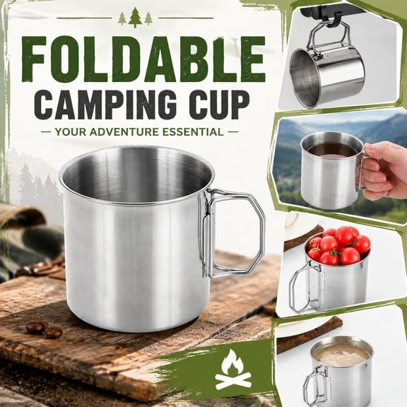 Camp Beverage Mug, Travel Coffee Mug, Stainless Steel Drinking Cups, Portable Coffee Mug, 3.5X3.5 Inch 500Ml 304 Stainless Steel Foldable Water Cup, Rust Resistant Single Wall