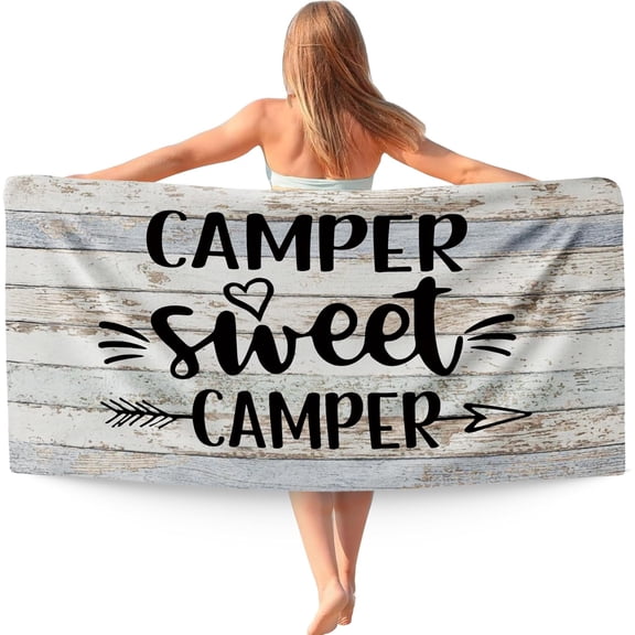 Camp Camping Beach Towel Gifts for Campers, Camper Sweet Camper Rustic Microfiber Beach Towels Oversized Decor for Camping Bathroom Swimming Pool, for RV Owners, 60x30IN