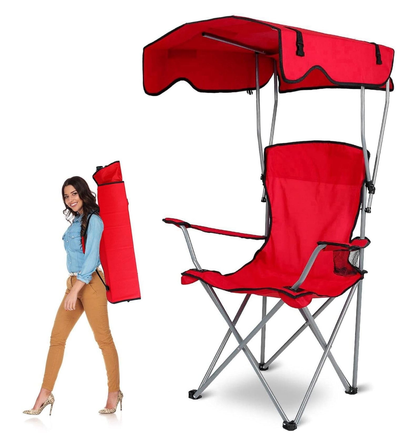 Camp Chair with Shade Canopy, Heavy Duty Max Shade Folding Camping Lawn
