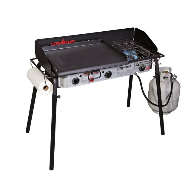 Camp Chef Expedition 3X Stove with 18"x24" Griddle - 3 Burners at 30,000 BTUs Each, TB90LWG