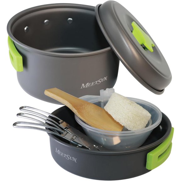 Camp Cooking Set with Camping Pan,Cookware Set with 1L Camping Pot,Mess Kit for Camping 1 Person,Camping Pots and Pans Set Backpacking Cooking Set with Folding Tableware for Hiking Survial