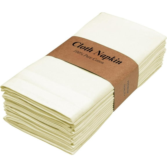 Camp County Beyond [6 Pack, Ivory] Dinner napkins that are 14 x 14 inches, 100% cotton, and have hemmed edges. Perfect for dinners, weddings, and parties
