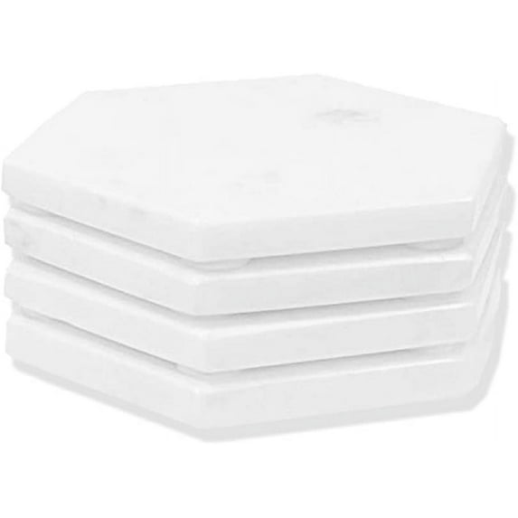 Camp County Beyond Coasters for Drinks - Set of 4 Modern Coasters - 4" Wide Drink Coasters - Made from Real Solid Marble White Marble Coasters Hexagon Shape