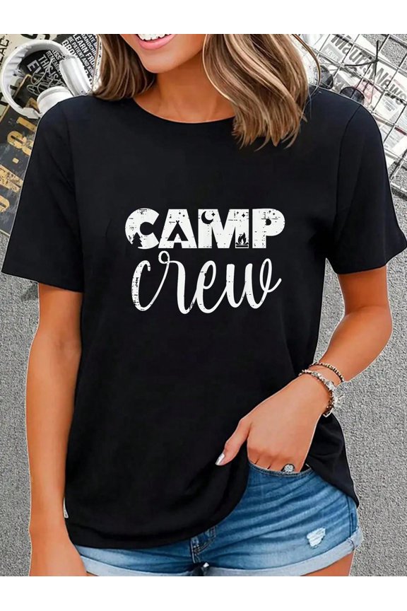 Camp Crew Tents Camping Friends Family Men Women T-Shirt Short Sleeve T-Shirt Women's Men's Graphic Tee Causal Tops