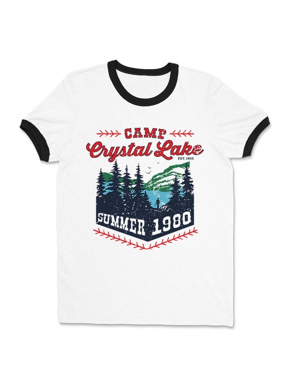 Camp Crystal Lake Ringer Tee Shirt Unisex 2X-Large White/Black