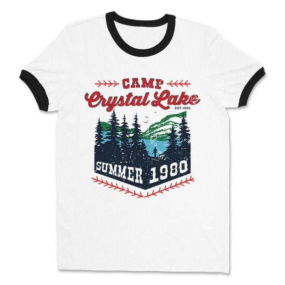 Camp Crystal Lake Ringer Tee Shirt Unisex Large White/Black