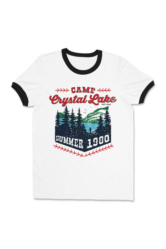 Camp Crystal Lake Ringer Tee Shirt Unisex Large White/Black