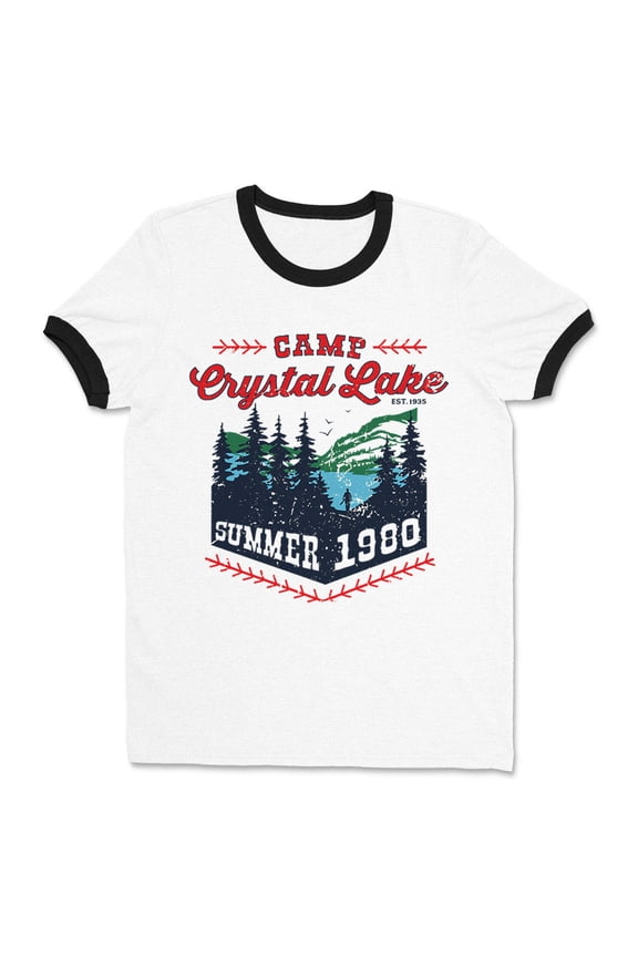 Camp Crystal Lake Ringer Tee Shirt Unisex Medium White/Black