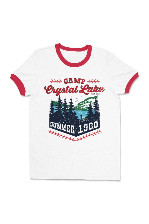 Camp Crystal Lake Ringer Tee Shirt Unisex Medium White/Red