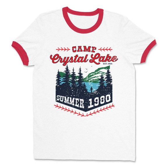 Camp Crystal Lake Ringer Tee Shirt Unisex Small White/Red