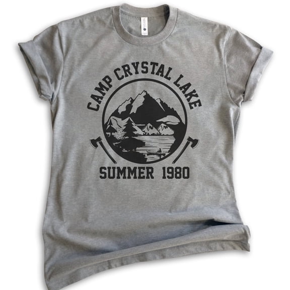Camp Crystal Lake Shirt, Unisex Women's Men's Shirt, Funny Horror Movie T-shirt, Graphic Tee, Dark Heather Gray, Medium