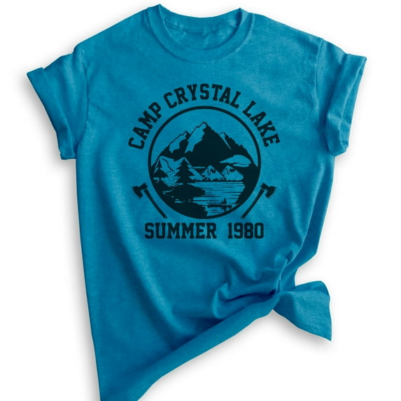 Camp Crystal Lake Shirt, Unisex Women's Men's Shirt, Funny Horror Movie T-shirt, Graphic Tee, Heather Blue, Medium
