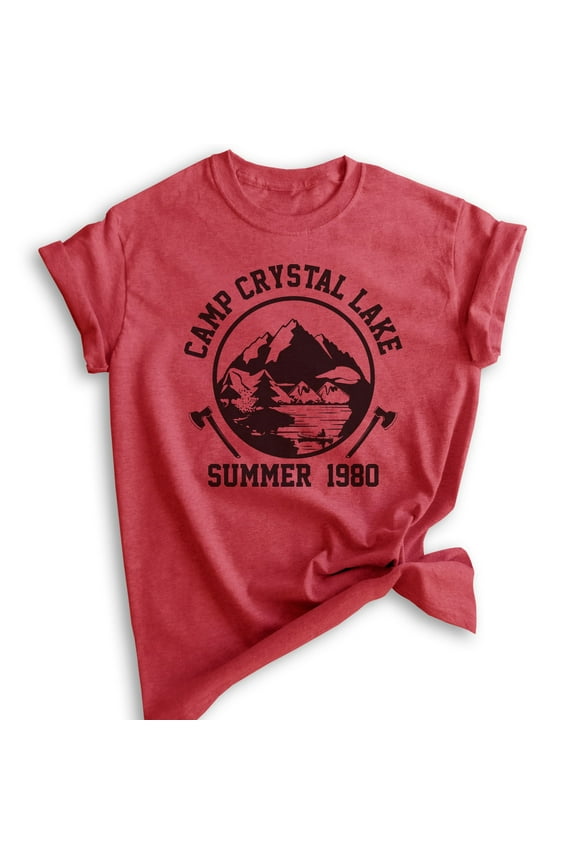 Camp Crystal Lake Shirt, Unisex Women's Men's Shirt, Funny Horror Movie T-shirt, Graphic Tee, Heather Red, Large