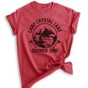 Camp Crystal Lake Shirt, Unisex Womens Mens Shirt, Funny Horror Movie T-shirt, Graphic Tee, Heather Red, Large