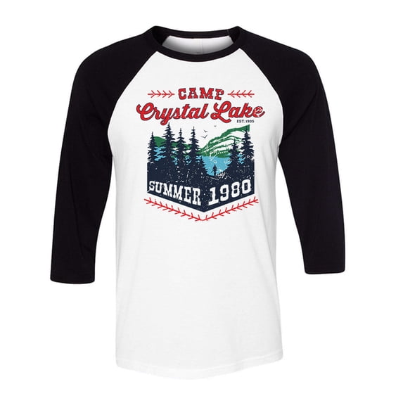 Camp Crystal Lake Three-Quarter Raglan Sleeve Baseball Shirt Unisex X-Large White/Black
