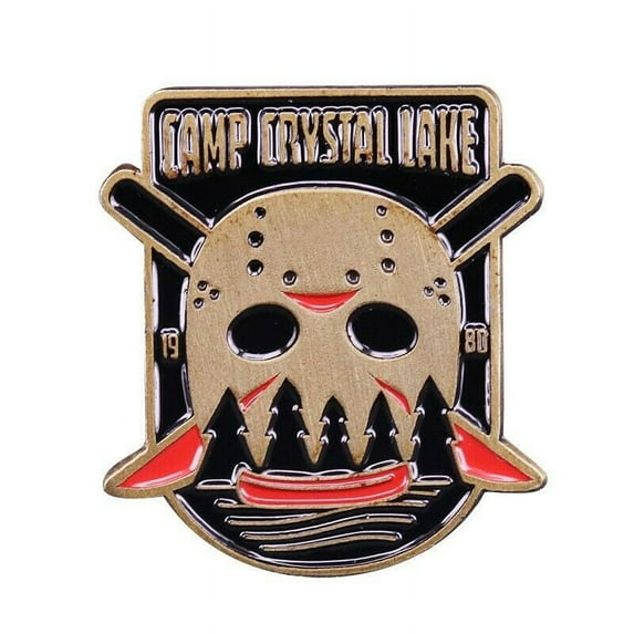 Camp Crystal Lake with Crossed Knives 1 Inch Tall Enamel Metal Pin
