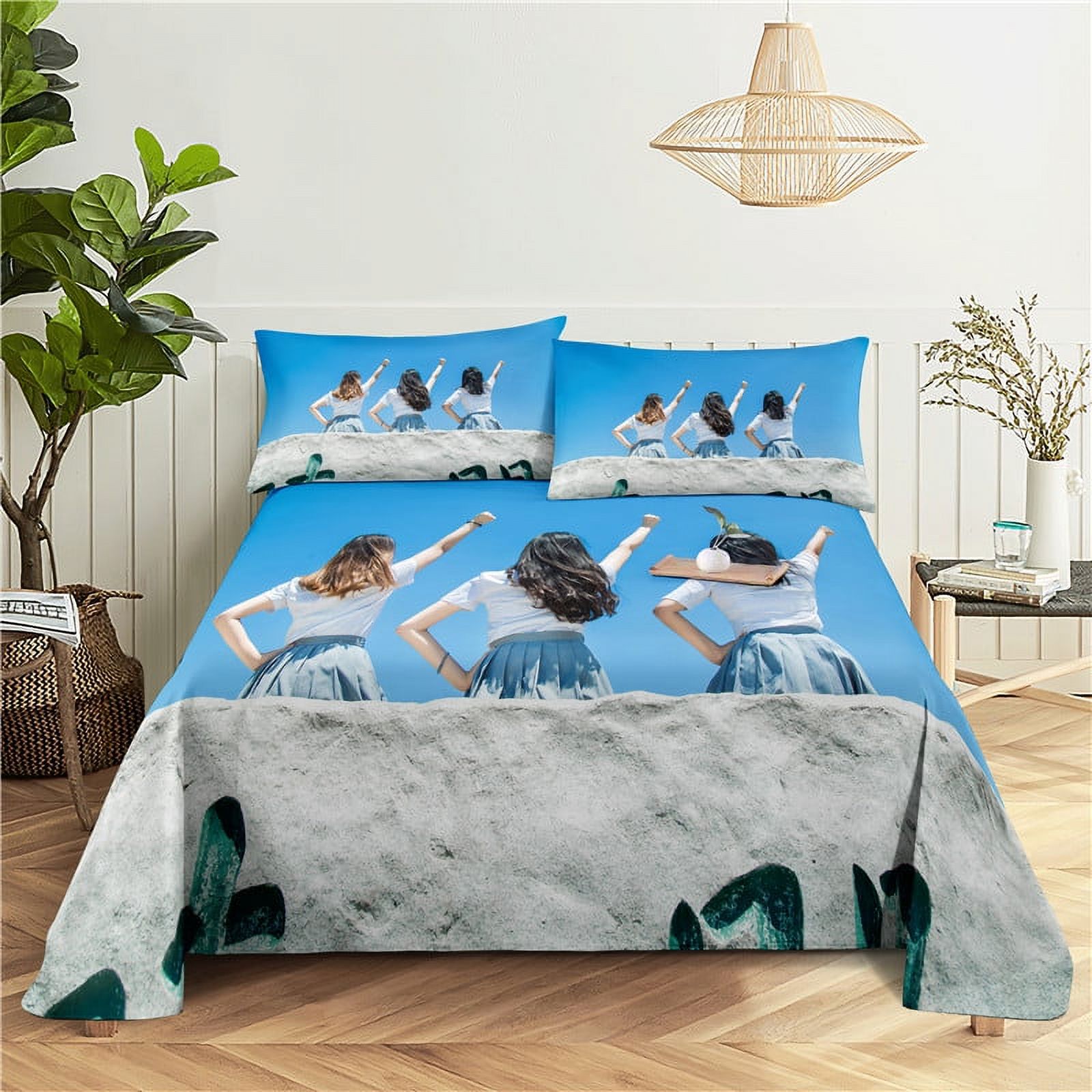 Camp Digital Printing Polyester Bed Flat Sheet With Pillowcase Print