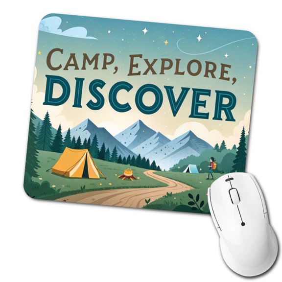 Camp Explore Discover Text Camping And Hiking Mouse Pad Low Profile Gaming Mat