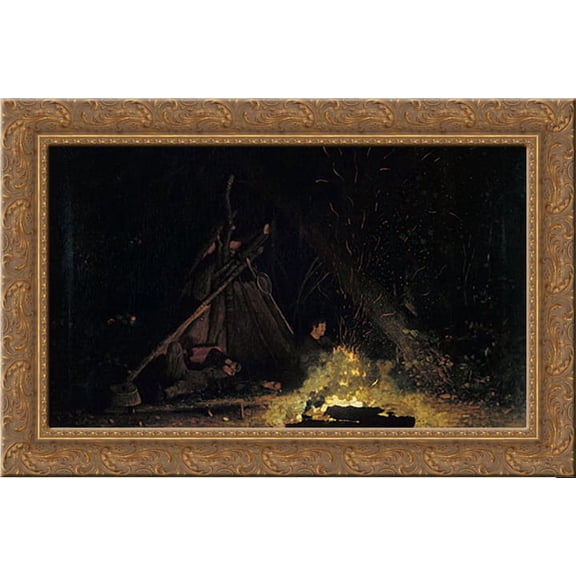 Camp Fire 24x18 Gold Ornate Wood Framed Canvas Art by Homer, Winslow