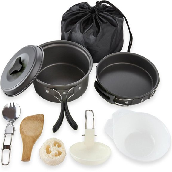 Camp Fire Cooking Equipment,Camp Cookware,Camping Cookware Mess Kit for Backpacking Gear – Camping Cooking Set - Camping Pots and Pans Set - Backpacking Stove/Portable(Black 6IN)